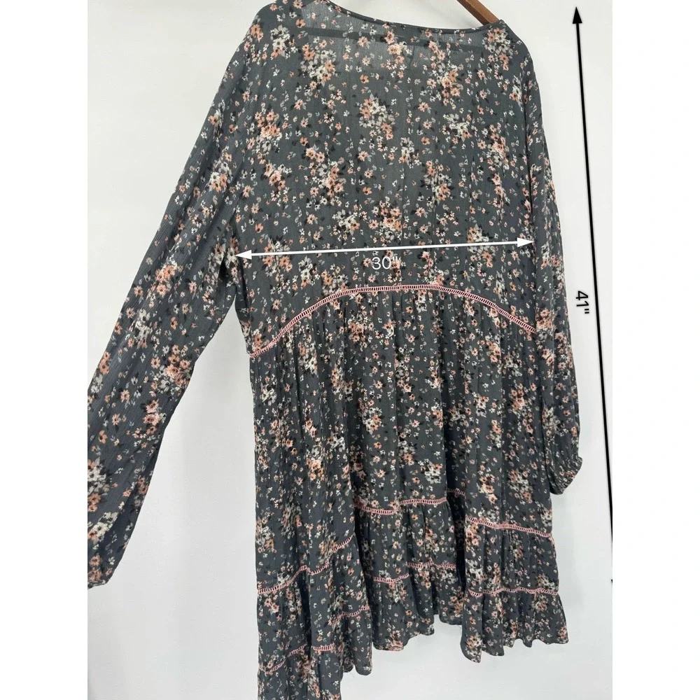 Oddi Boho Babydoll Tiered Cottage Prairie Oversized Dress 3X long sleeve country